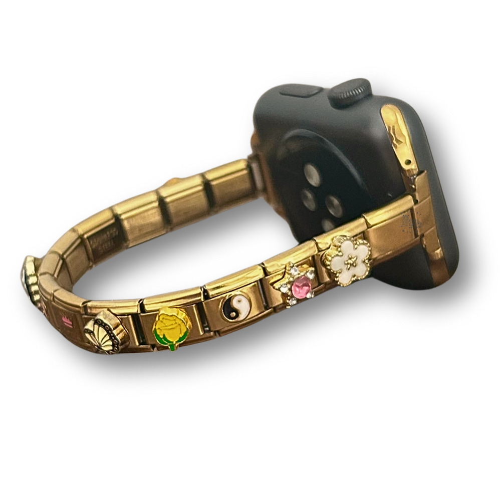 Feminine Style Gold Italian Charm Bracelet Compatible with Smart Watch Band